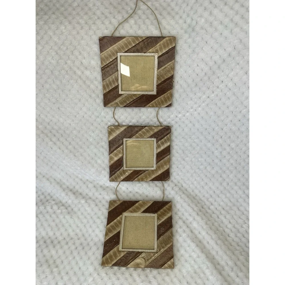 Handcrafted Natural Plant Material Triple Hanging Picture Frames Wall Decor